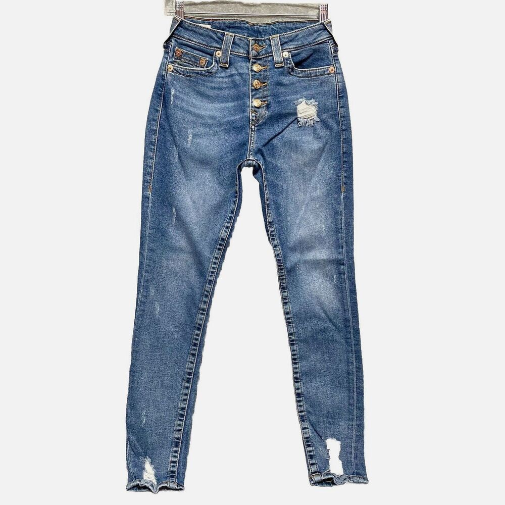 True Religion Jennie Curvy High Rise Skinny Women's Distressed Jeans Size 27